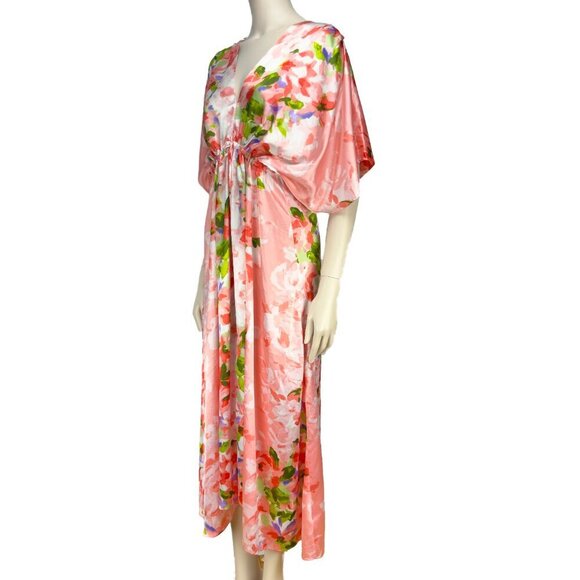 OSCAR DE LA RENTA Vtg Satin Pink Floral Luxury Maxi Haute Couture Dress S/M - Picture 5 of 16